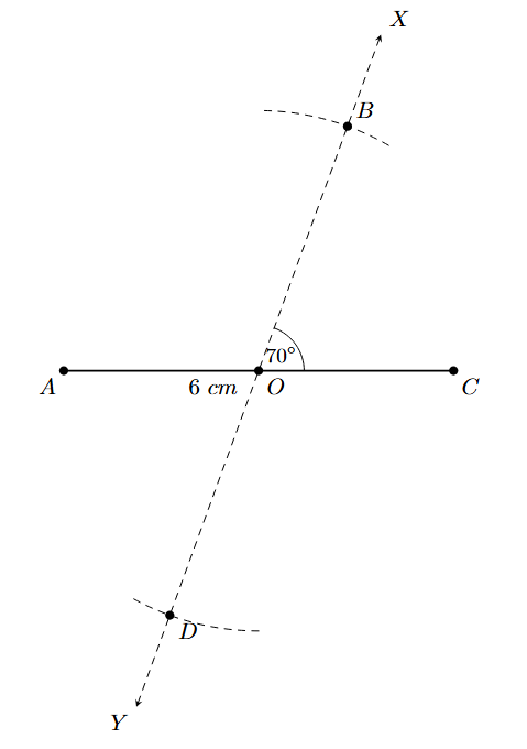 Mark points B and D on XY from O
